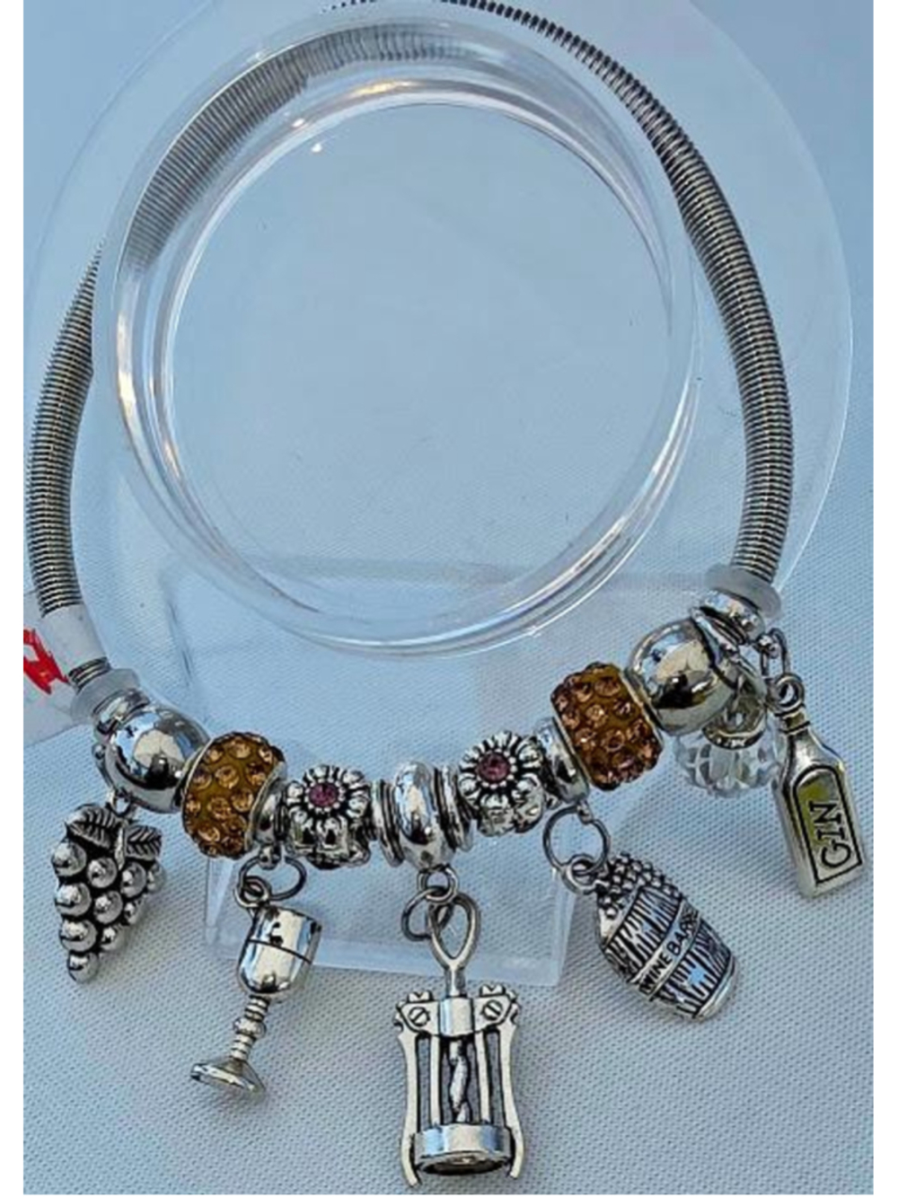 Handmade Charm Bracelet: Acrylic, Resin Beads, Metal Alloy Charms, Golden Snake